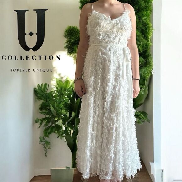 Forever Unique Dresses & Skirts - Forever Unique Bright White Eye Lash Ankle Length Spaghetti Strap Formal Dress